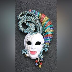 Large Colorful Mask Brooch perfect for Mardi Gras season